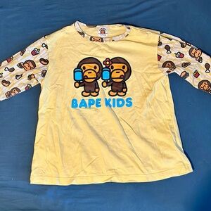 BAPE Kids Yellow Shirt with Printed Sleeves